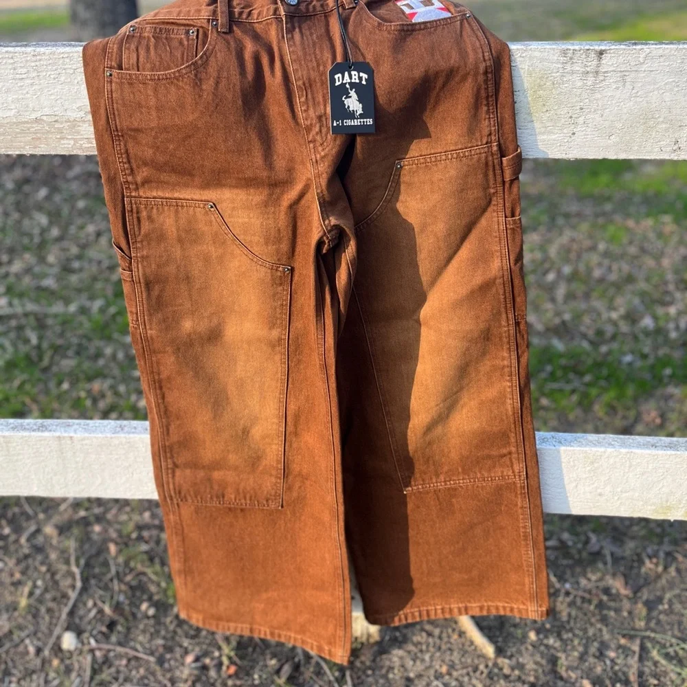 DART DIST Chocolate Double Knee Wide Leg JNCO Style Jeans NEW SIZE XL 36” waist - Picture 6 of 7